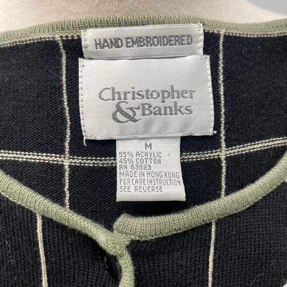 Christopher & Banks Black Cardigan Green Embroidered Design Size Medium - Picture 6 of 6